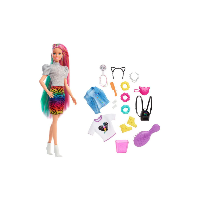 Barbie Leopardo Cabelo Arco-Íris