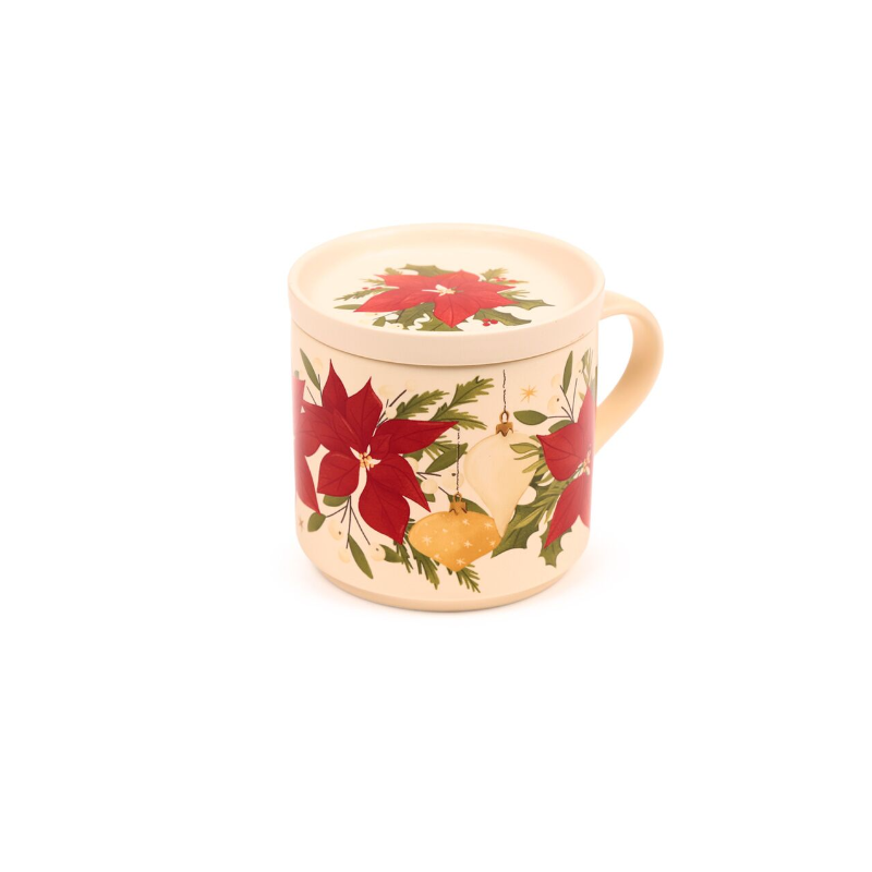 Conjunto de caneca e tampa com base Natal Botânico