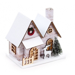 Casa de Natal c/decoração LED com dupla fachada em bétula prateada