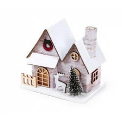 Casa de Natal c/decoração LED com dupla fachada em bétula prateada