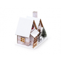 Casa de Natal c/decoração LED com dupla fachada em bétula prateada