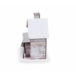 Casa de Natal c/decoração LED em madeira de bétula prateada