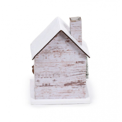 Casa de Natal c/decoração LED em madeira de bétula prateada