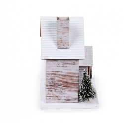 Casa de Natal c/decoração LED em madeira de bétula prateada