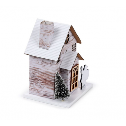 Casa de Natal c/decoração LED em madeira de bétula prateada