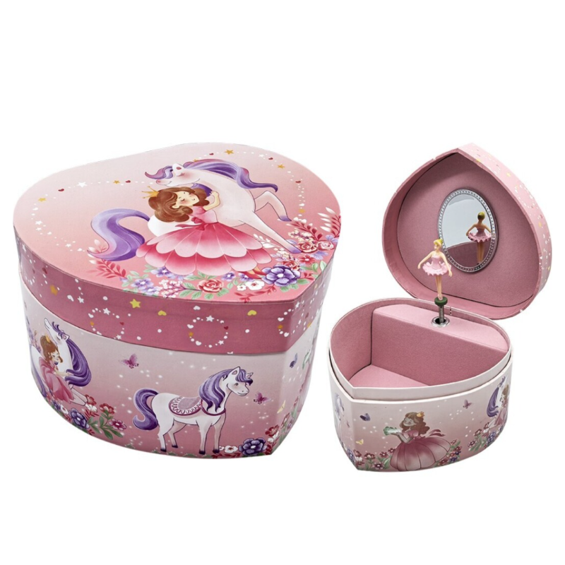 Caixa música coração  Bailarina e unicórnio- Porta Jóias