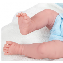 Boneco reborn tamanho real de menino, 38 cm, azul com bolinhas brancas.