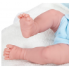 Boneco reborn tamanho real de menino, 38 cm, azul com bolinhas brancas.