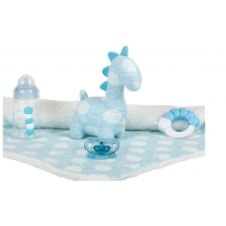 Boneco reborn tamanho real de menino, 38 cm, azul com bolinhas brancas.