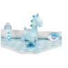 Boneco reborn tamanho real de menino, 38 cm, azul com bolinhas brancas.