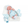 Boneco reborn tamanho real de menino, 38 cm, azul com bolinhas brancas.