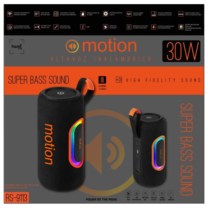 Coluna de som Sami Motion de 30 W com rádio multimídia e som