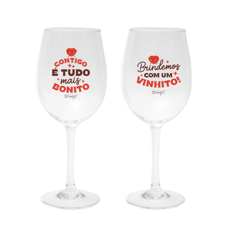 2 copos de vinho - Contigo é tudo mais bonito. Brindemos com um vinhito!