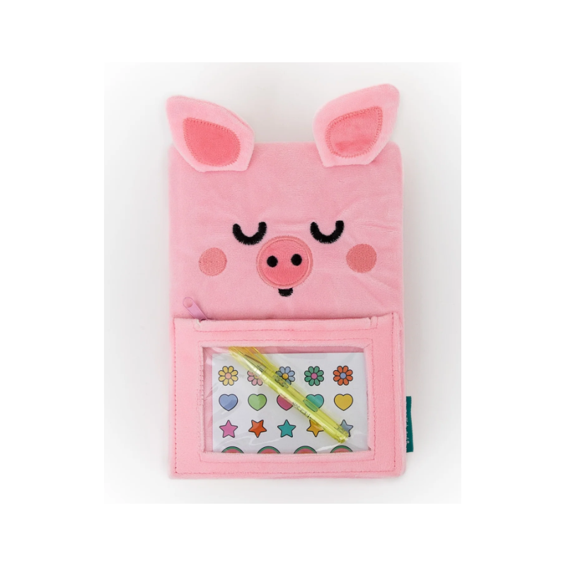 Caderno A5 de peluche com bolso e extras - Lazy porquinho