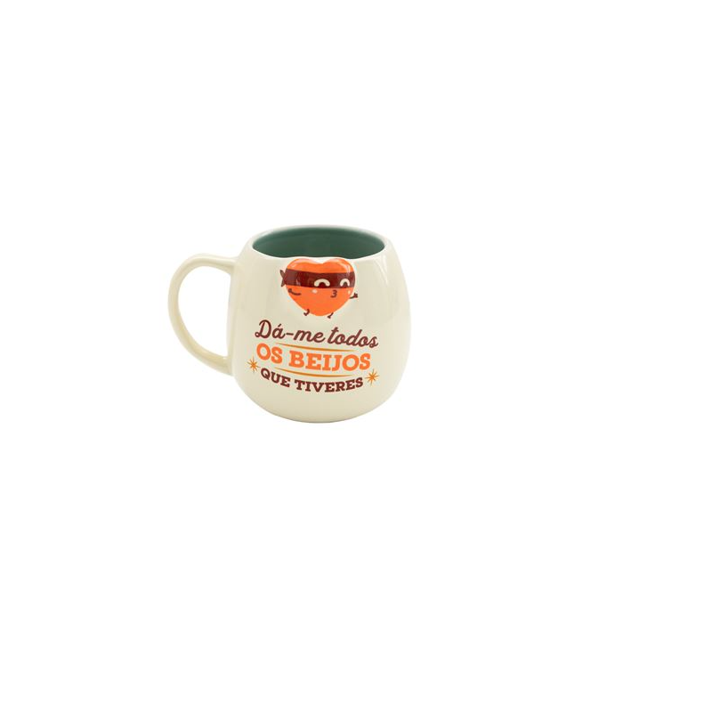 Caneca de Cerâmica Mr. Wonderful Coração Bandido 380ml - Dá-me Todos os Beijos Que Tiveres