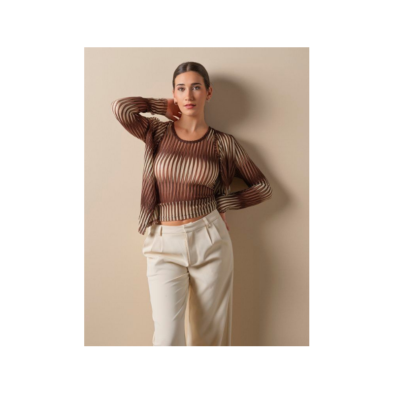 Conjunto top com casaco castanho Don Algodon