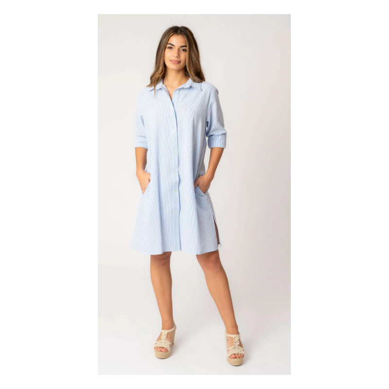 Camisa midi listrada azul Sara- Makiara