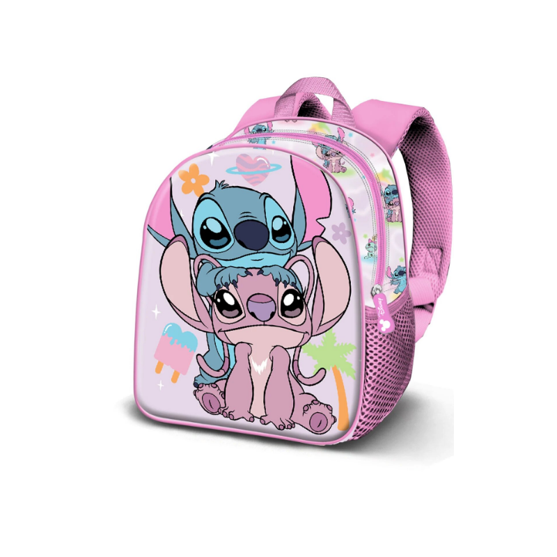 Mochila Pré-Escolar Disney Lilo e Stitch Couple-Elite 3D, Rosa