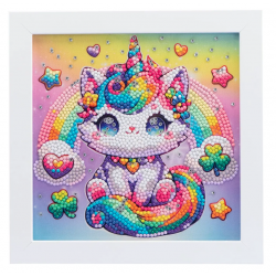Arte de Cristal Unicórnio Kawaii com Corações Imagem de Diamante