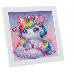 Gatinho Unicórnio Kawaii com Borboletas e Diamantes