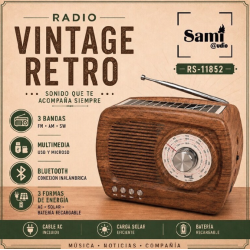 Rádio Vintage 3 bandas Madeira AC/Solar Sami RS-11852ami