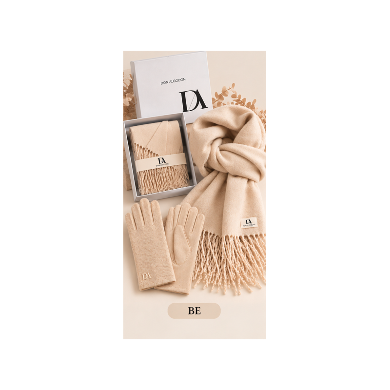 Conjunto Senhora Don Algodon de Cachecol e Luvas