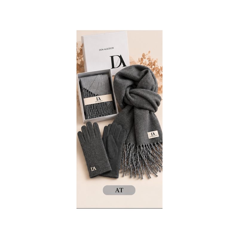Conjunto Senhora Don Algodon de Cachecol e Luvas