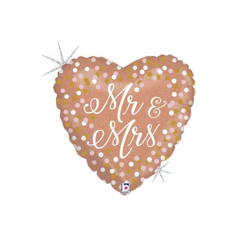 Balão Coração "Mr & Mrs" Rosa/Gold